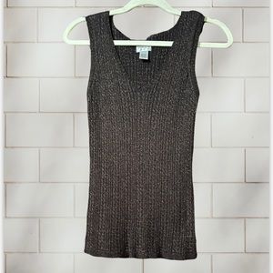 Chico’s Sleeves sweater tank Brown metallic thread texture stretch